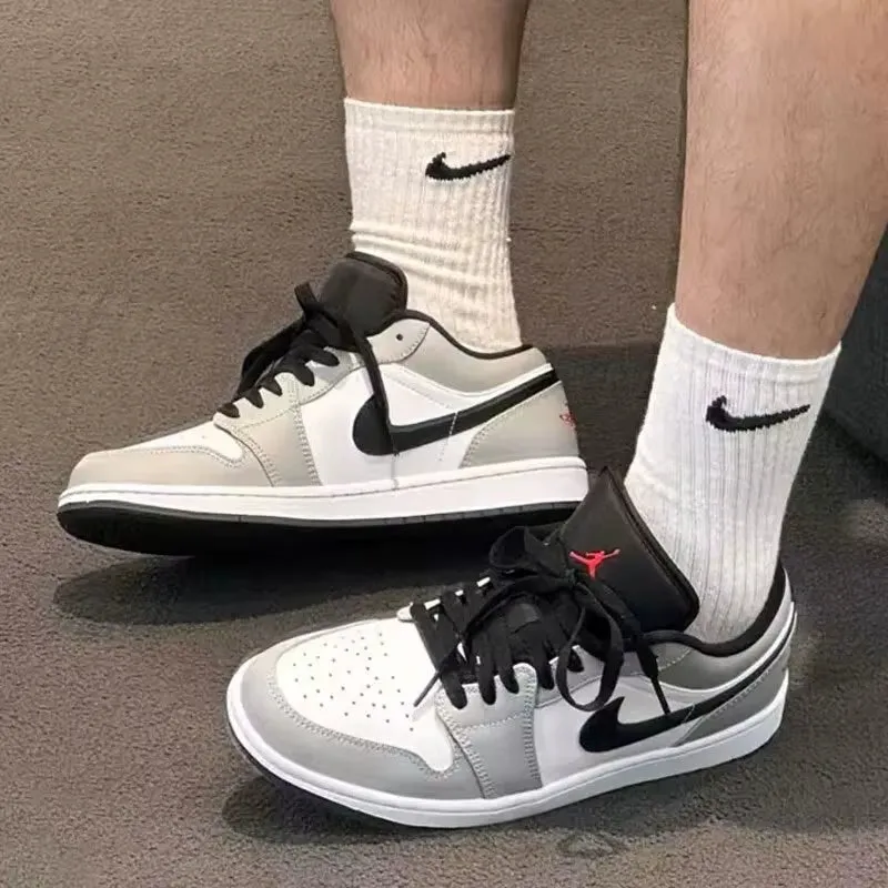Air Jordan 1” Light Smoke Grey Synthetic Leather Anti-Slip Wear-Resistant Low Top Retro Basketball Shoes Men'S Smoke Grey