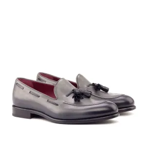 Ambrogio Men's Handmade Custom Made Shoes Gray Calf-Skin Leather Tassels Loafers (AMB1075)