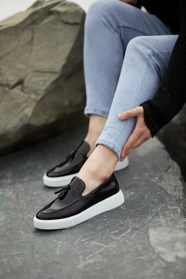 Black Patent Tassel Loafers for Men | GentWith