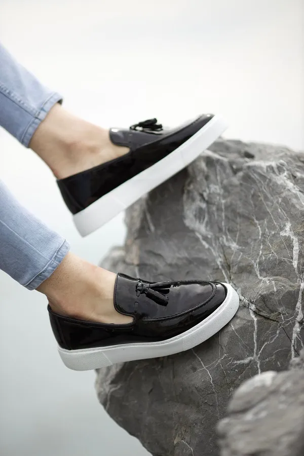 Black Patent Tassel Loafers for Men | GentWith