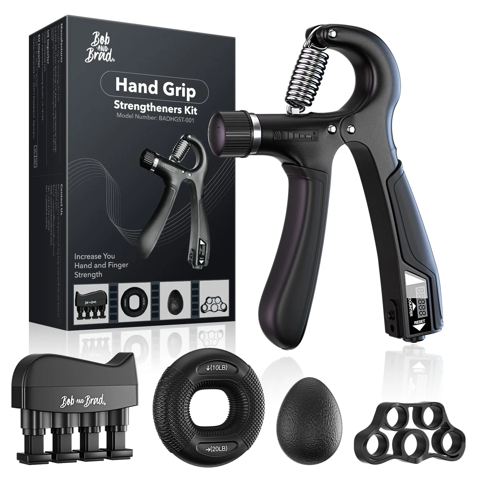 Bob and Brad Hand Grip Strengthener Kit with Counter (5 Pack)