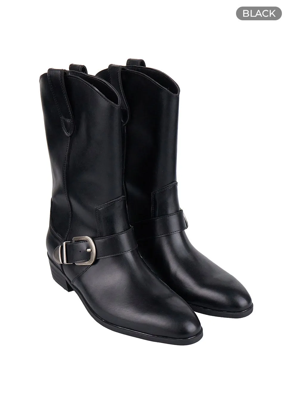 Buckled Western Faux Leather Boots IO430