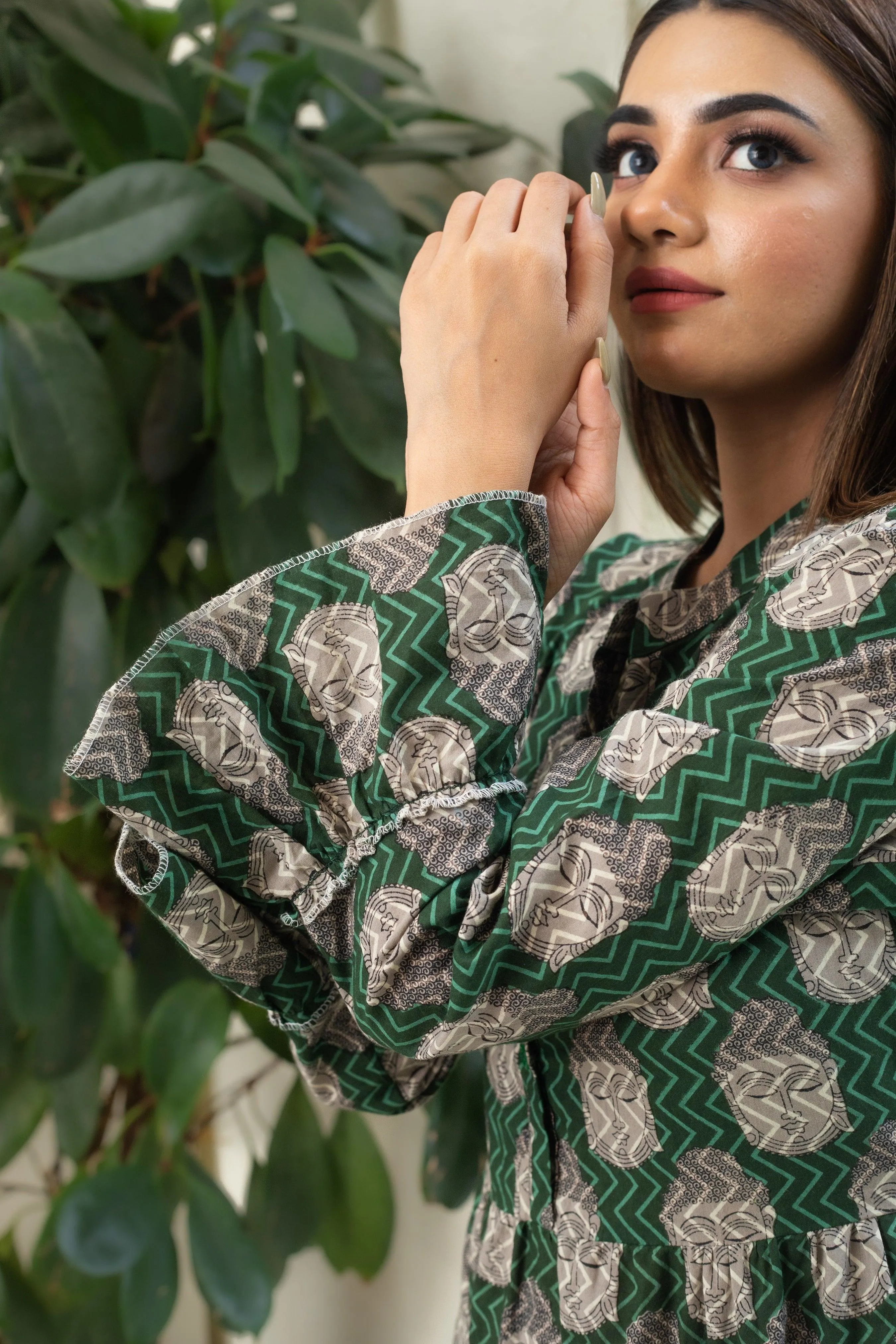 BUDDHA GREEN HANDBLOCK DRESS