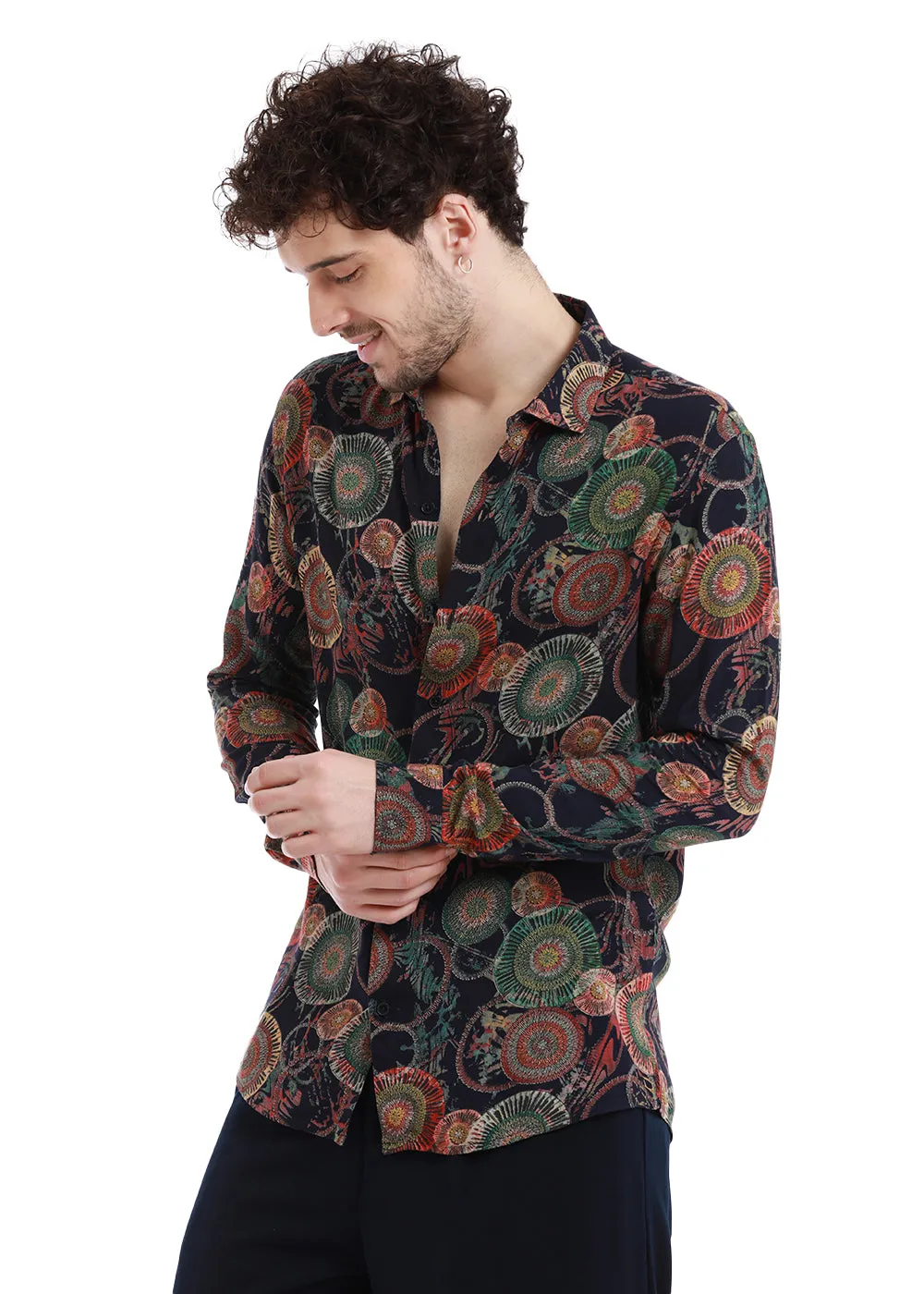 Concentric Green Print Feather Shirt