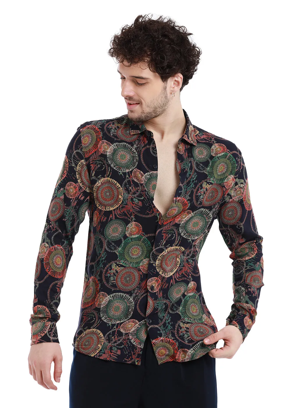 Concentric Green Print Feather Shirt