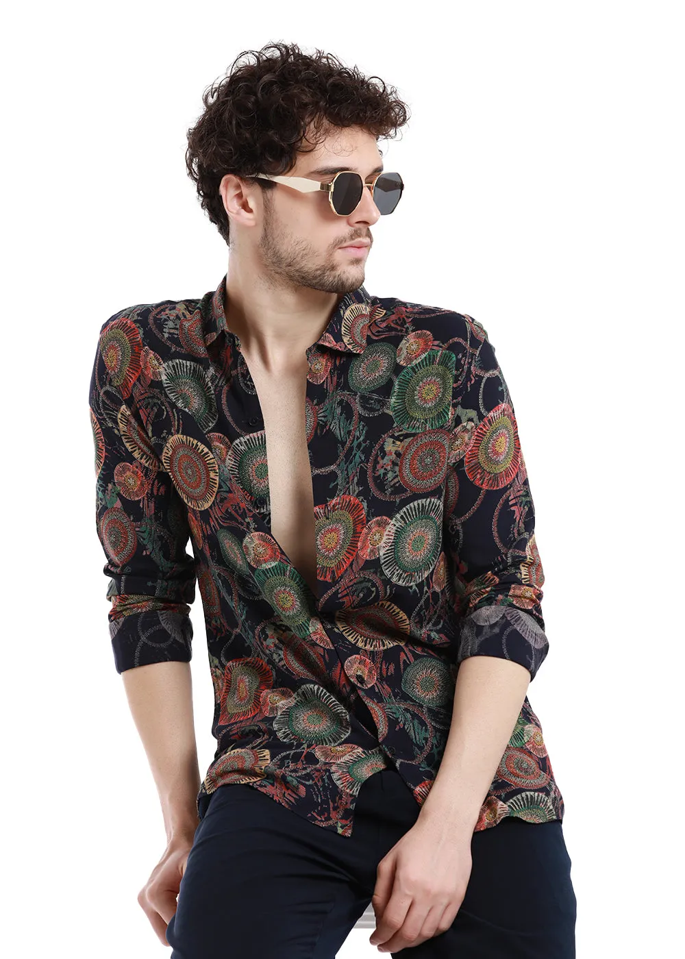 Concentric Green Print Feather Shirt