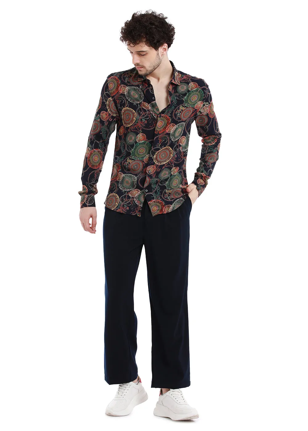 Concentric Green Print Feather Shirt