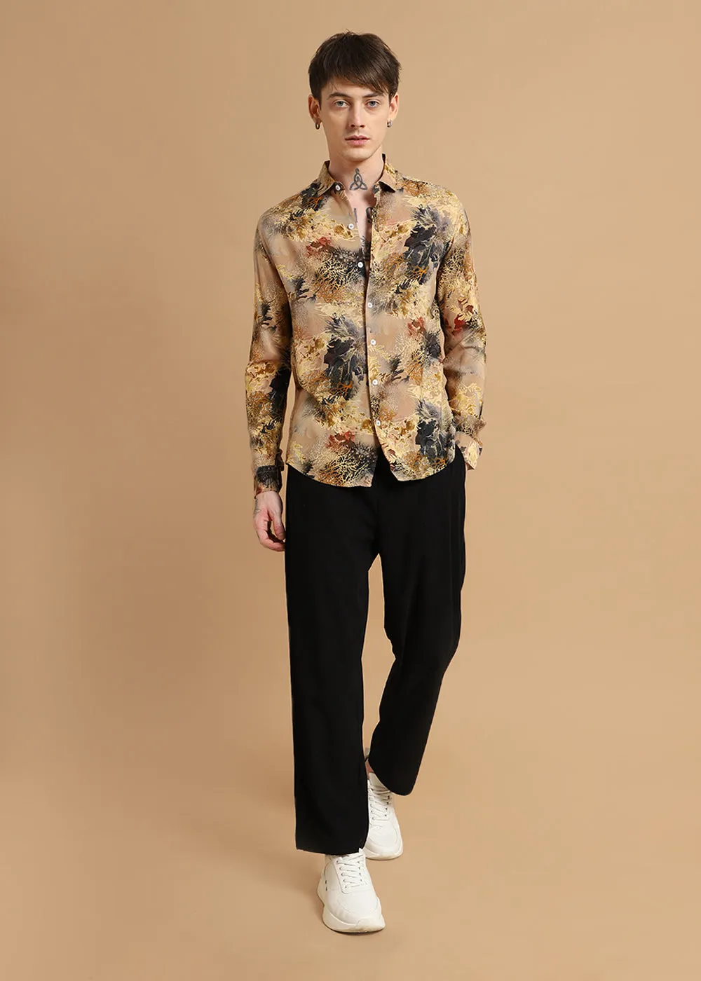 Coral Oasis Beige Feather shirt