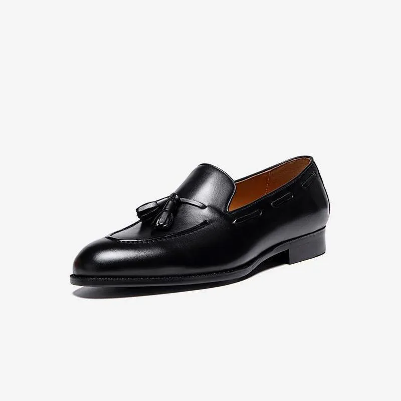 Cowhide Slip-On Loafers with Tassel Detail