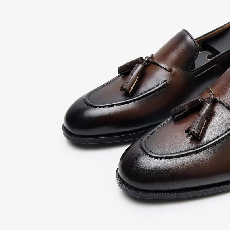 Cowhide Slip-On Loafers with Tassel Detail