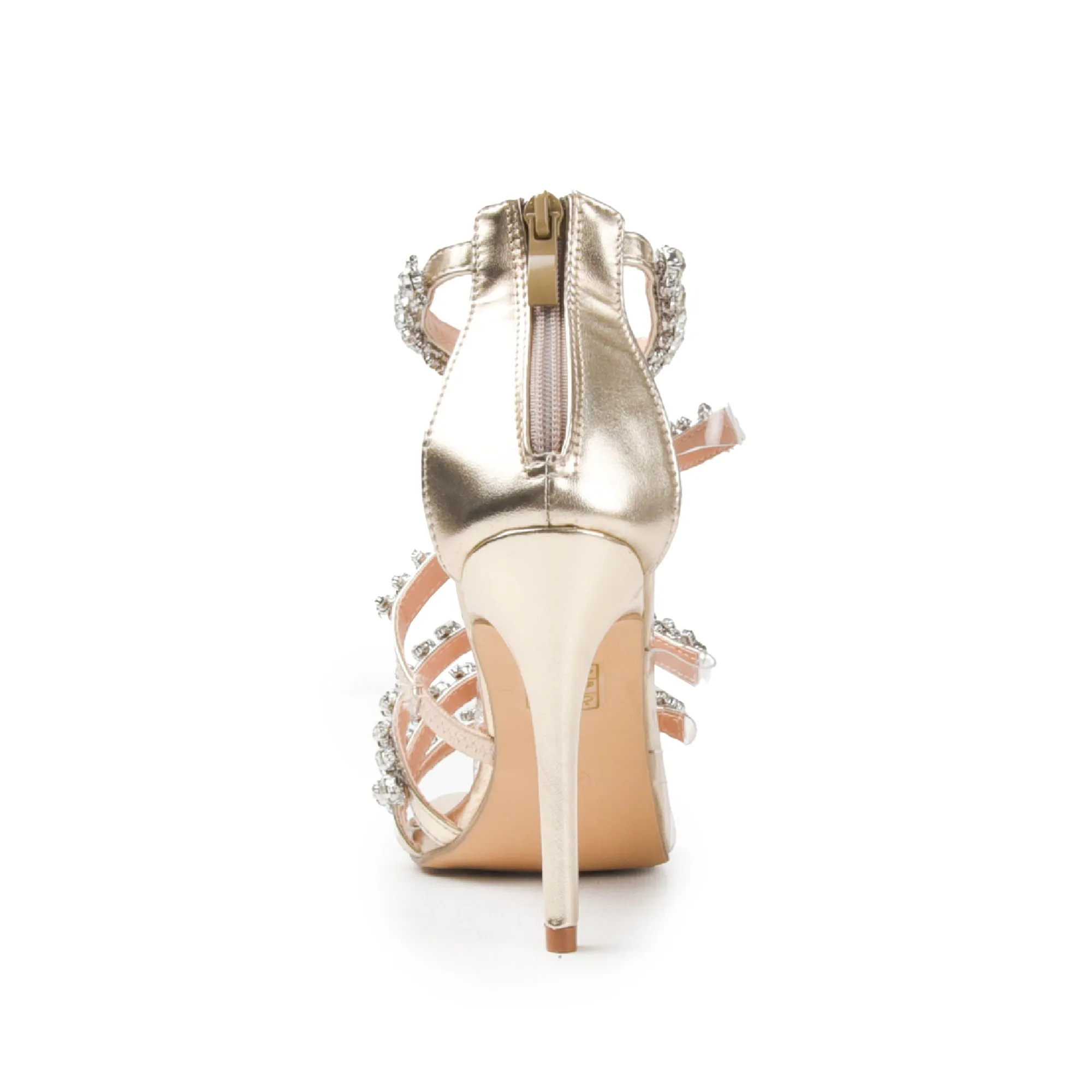 Elegant Gold High Heel Sandals with Rhinestone Straps | 269G-X