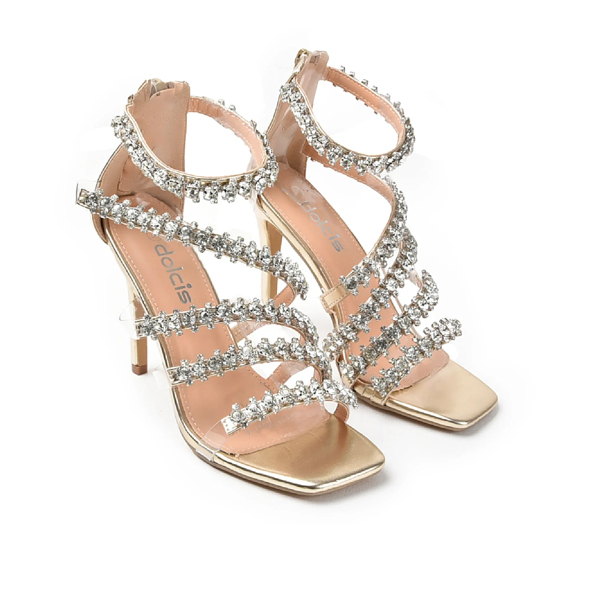 Elegant Gold High Heel Sandals with Rhinestone Straps | 269G-X