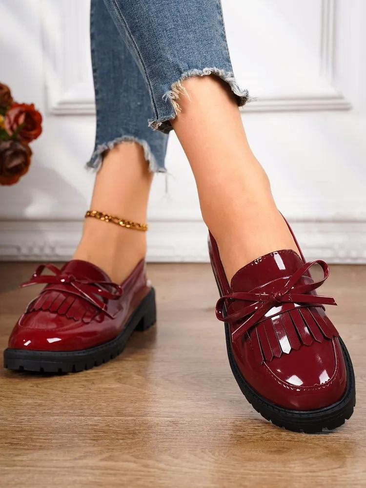 elveswallet Shiny Patent Tassel Flat Loafers