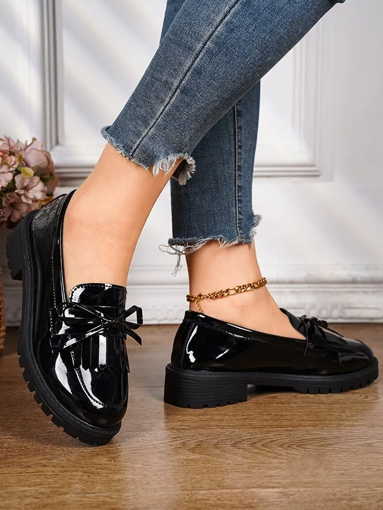 elveswallet Shiny Patent Tassel Flat Loafers