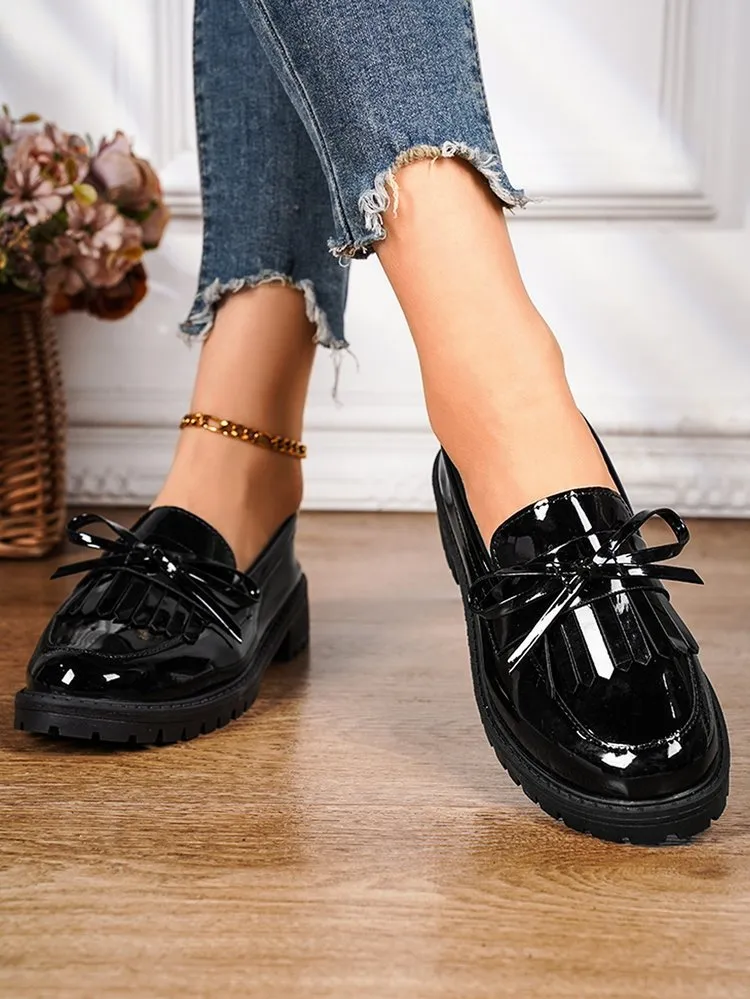 elveswallet Shiny Patent Tassel Flat Loafers