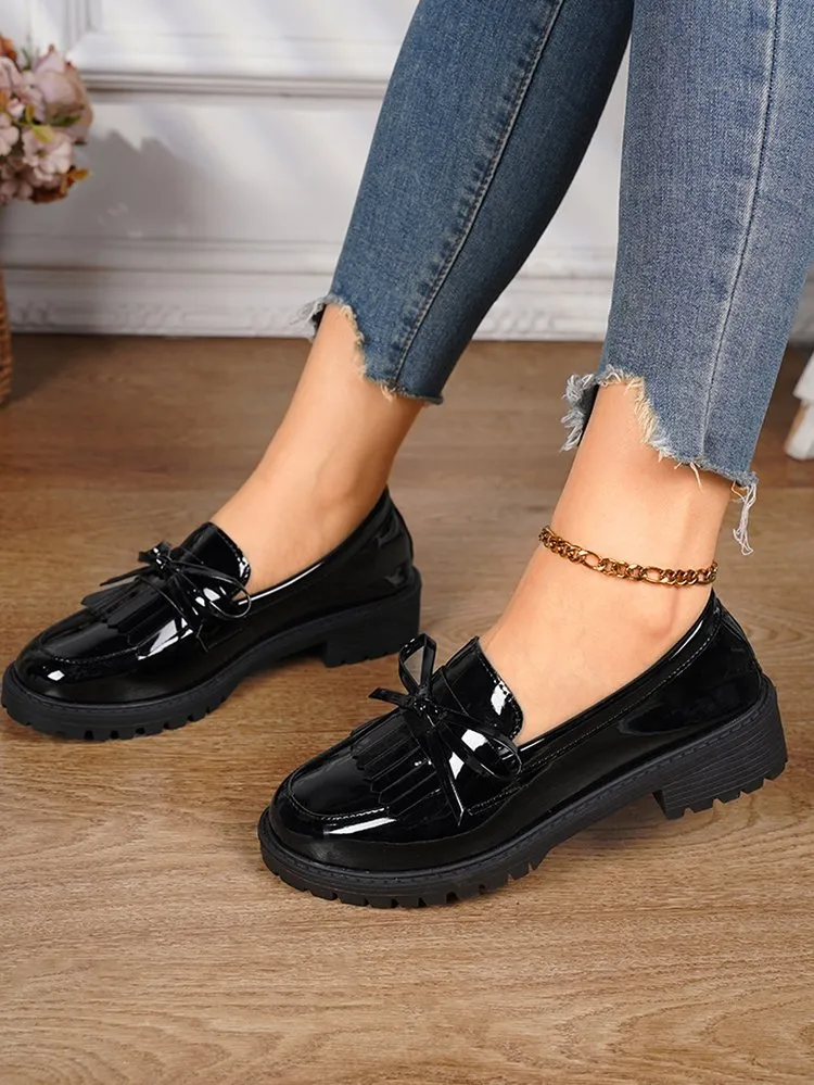 elveswallet Shiny Patent Tassel Flat Loafers