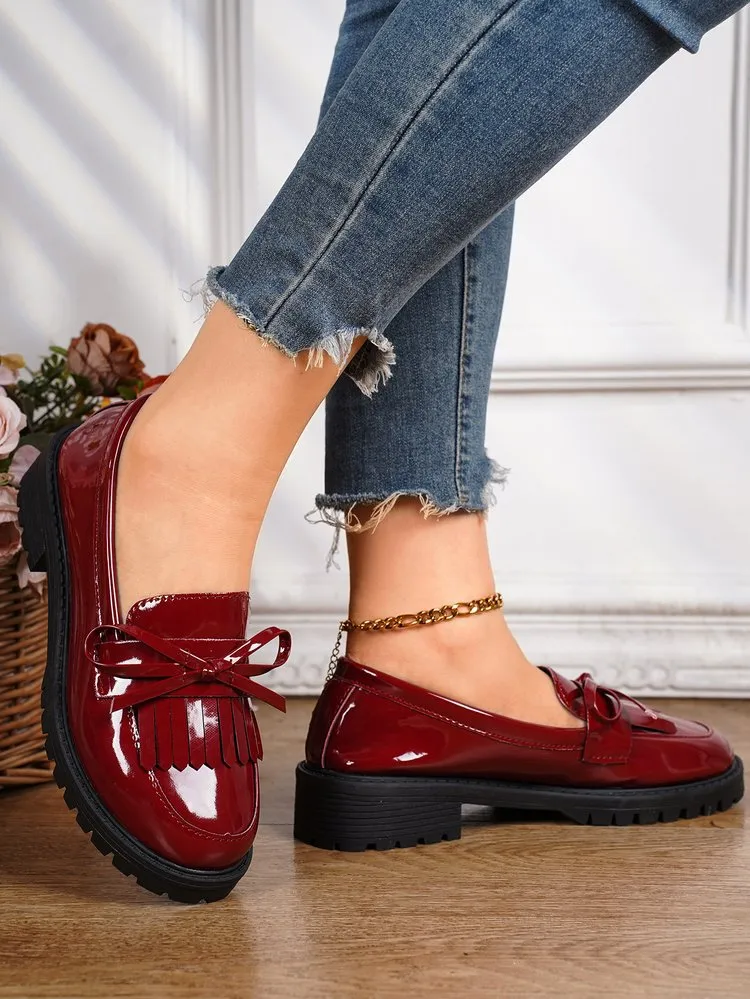 elveswallet Shiny Patent Tassel Flat Loafers