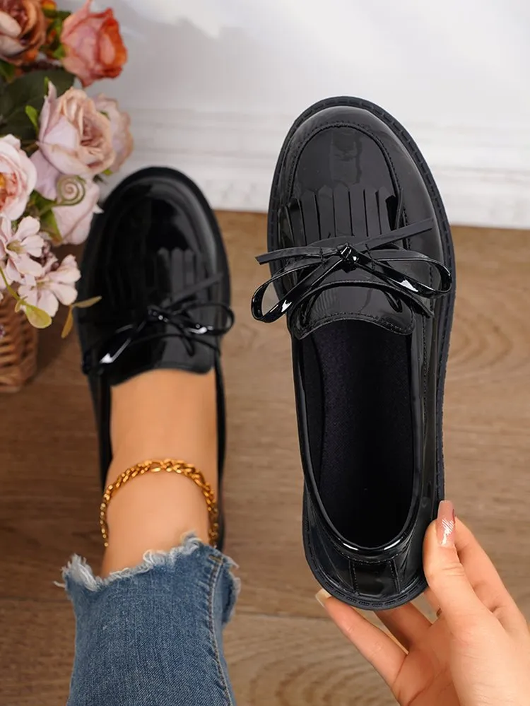 elveswallet Shiny Patent Tassel Flat Loafers