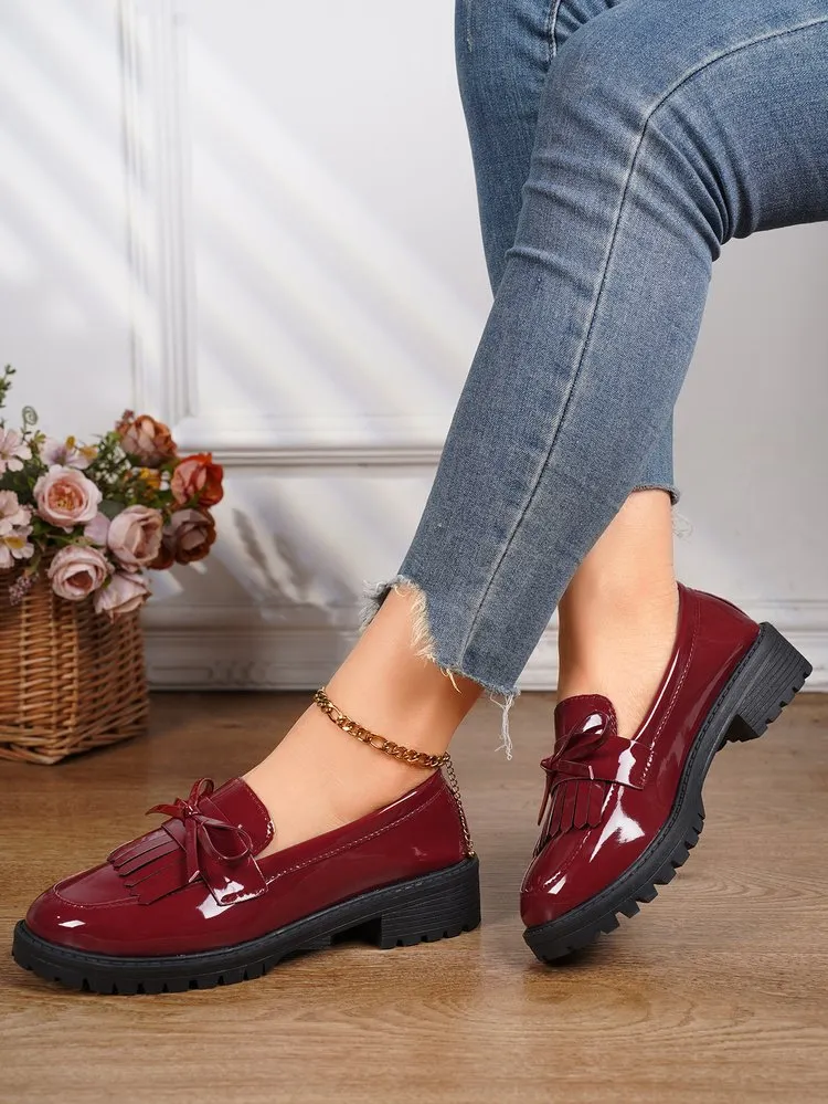 elveswallet Shiny Patent Tassel Flat Loafers
