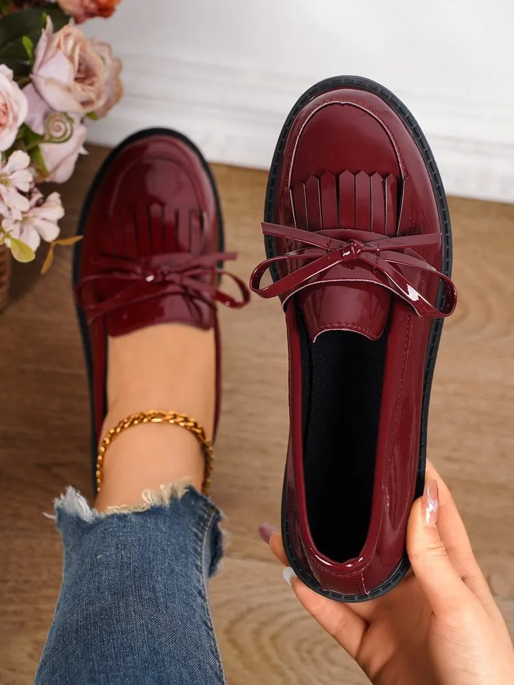 elveswallet Shiny Patent Tassel Flat Loafers