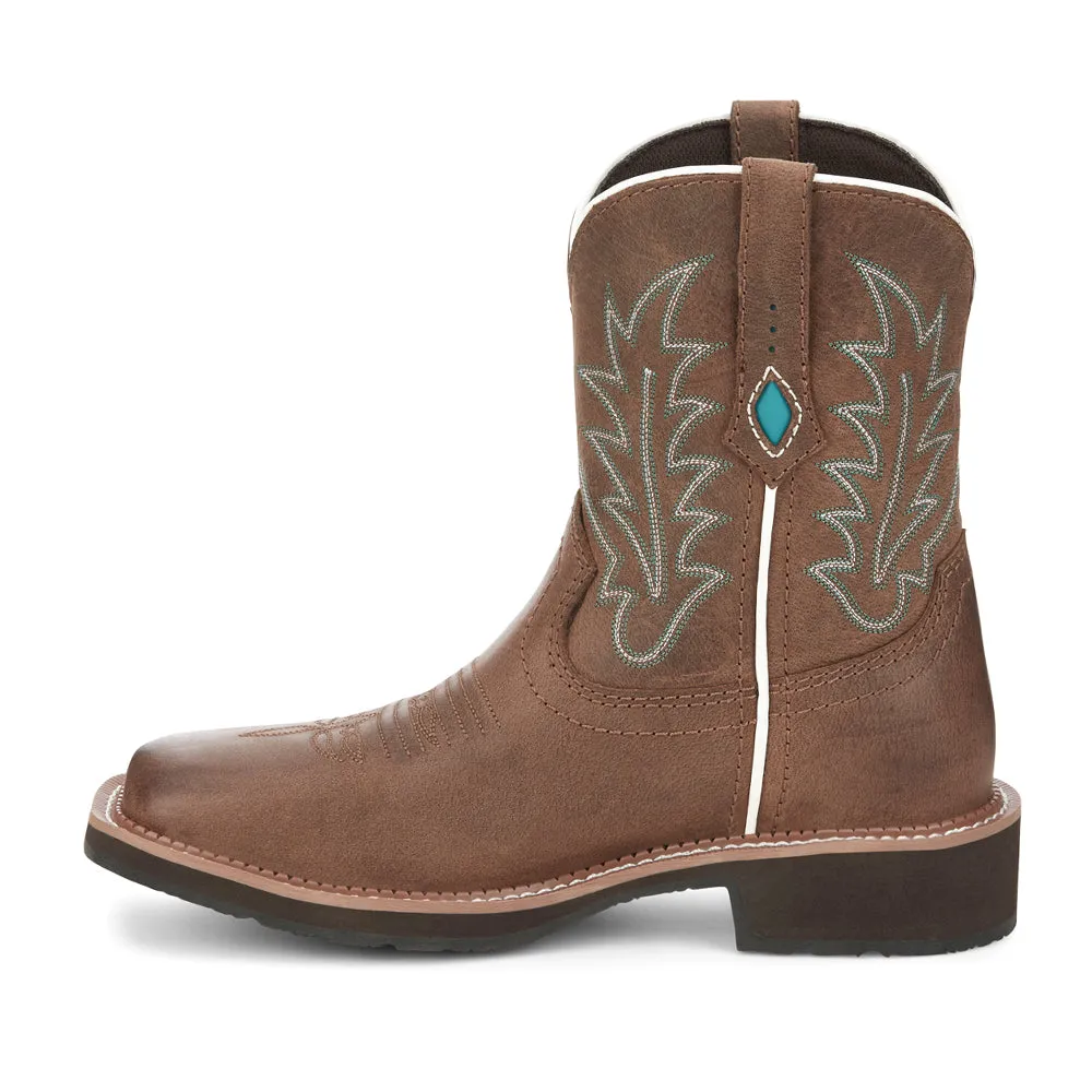 Ema Water Buffalo Embroidered Wide Square Toe Cowboy Booties