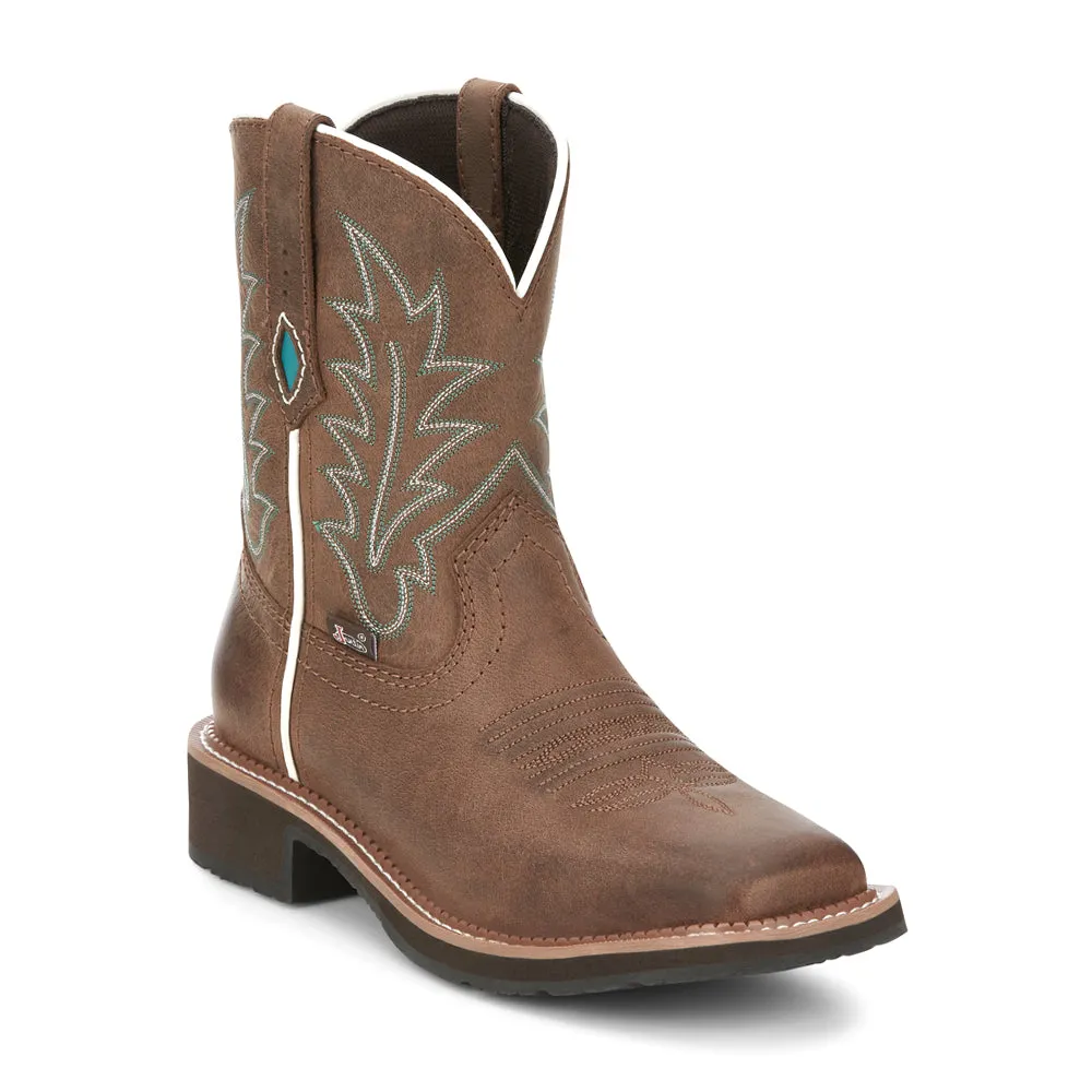 Ema Water Buffalo Embroidered Wide Square Toe Cowboy Booties
