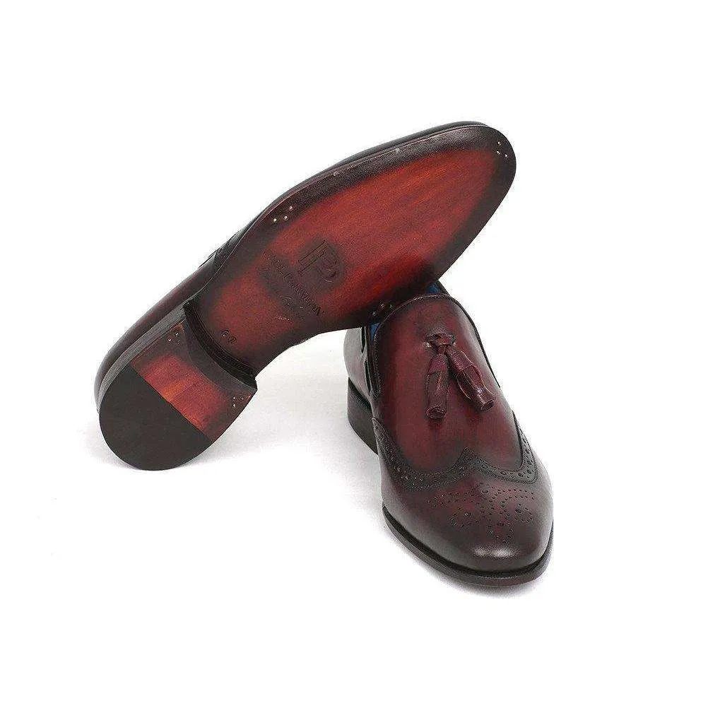 Paul Parkman Handmade Designer Shoes Men's Wingtip Tassel Bordeaux Loafers (PM5464)
