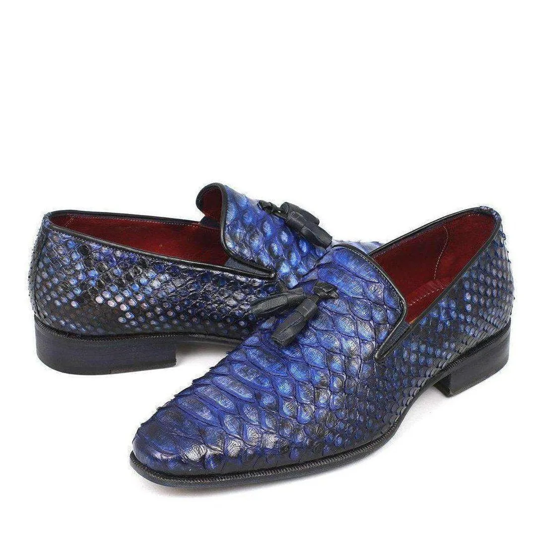 Paul Parkman Men's Genuine Snake Tassel Blue Loafers 26BLU98