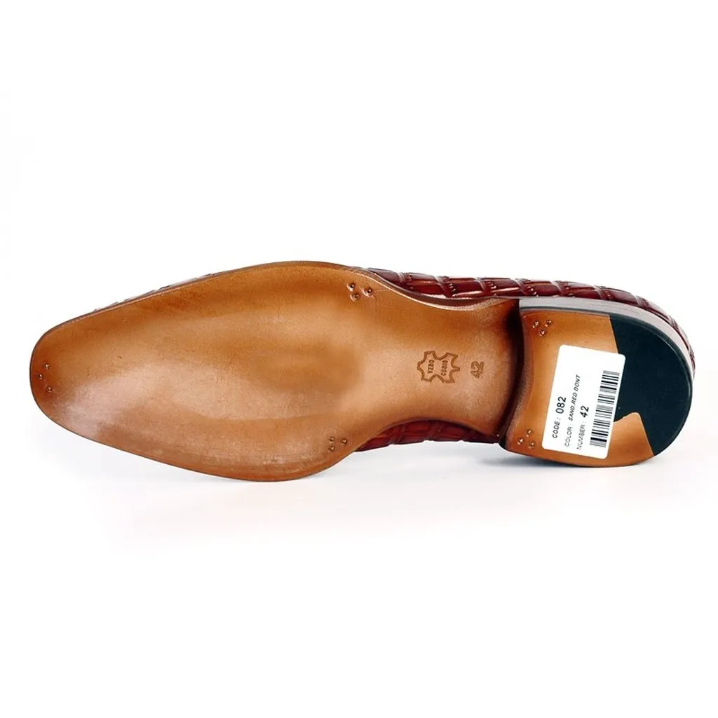 Paul Parkman Men's Reddish Camel Crocodile Embossed Calfskin Tassel Loafer (ID#0823-RDSH)