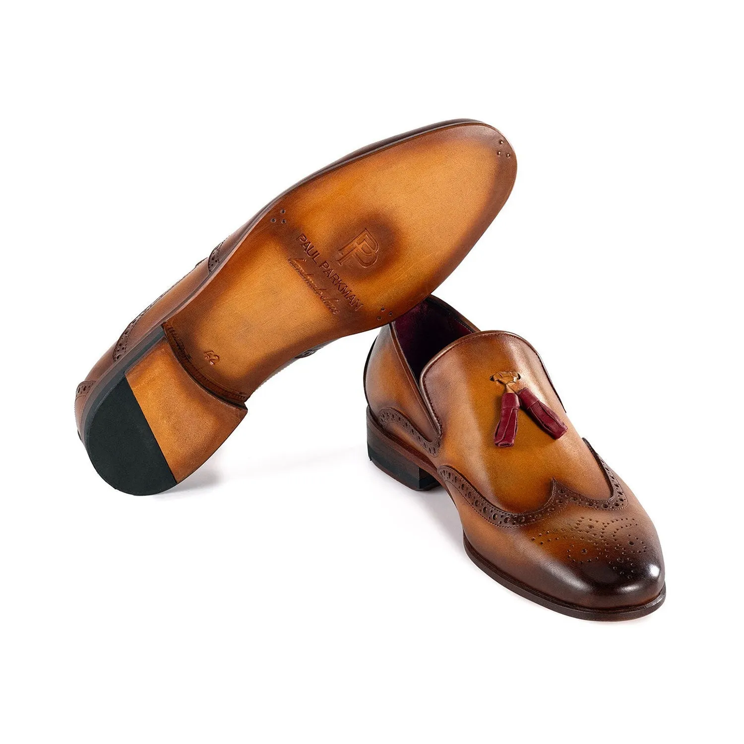 Paul Parkman Men's Shoes Calf-Skin Leather Wingtip Tassels Loafers (PM6435)