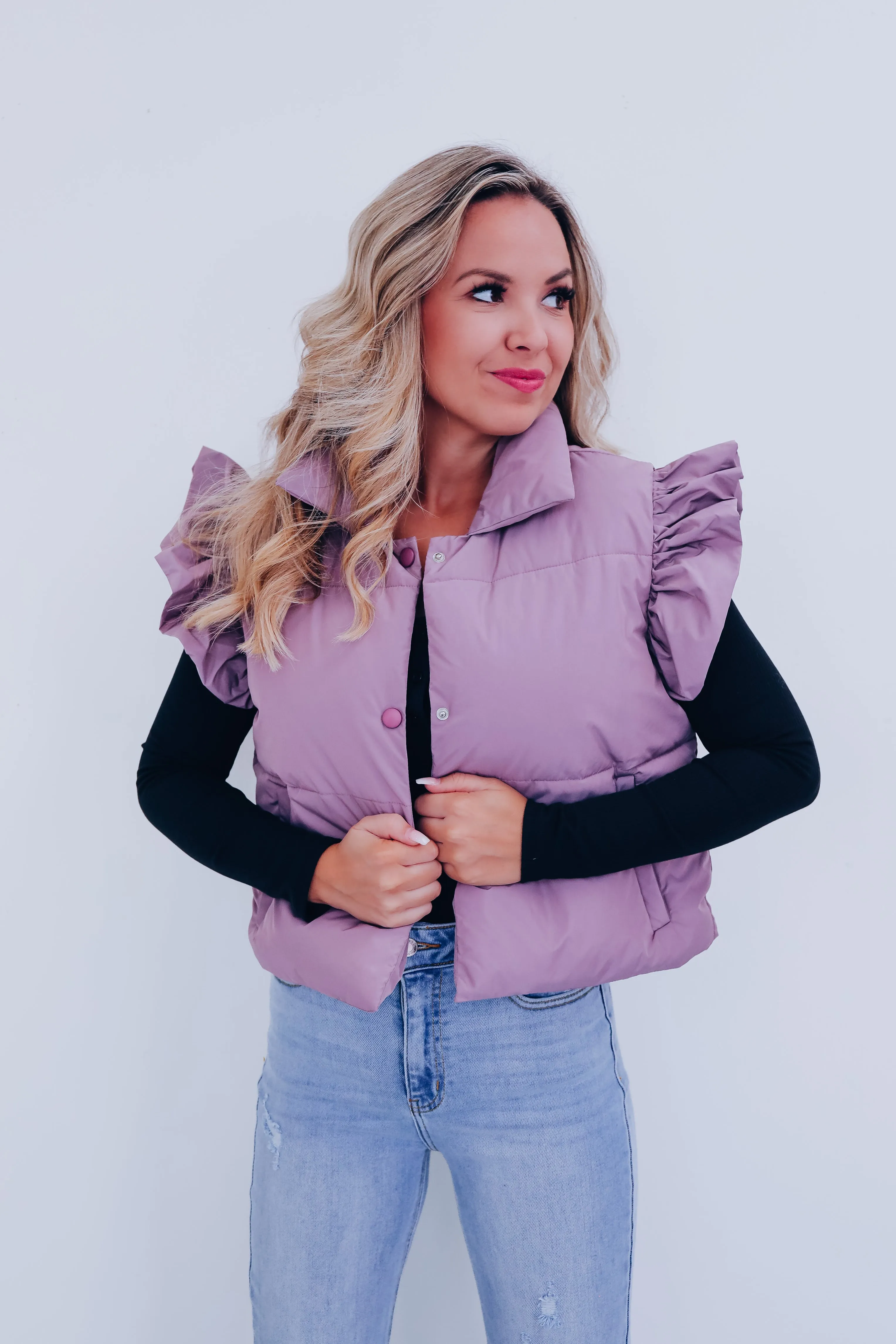 Rory Ruffle Sleeve Puffer Vest - Lavender