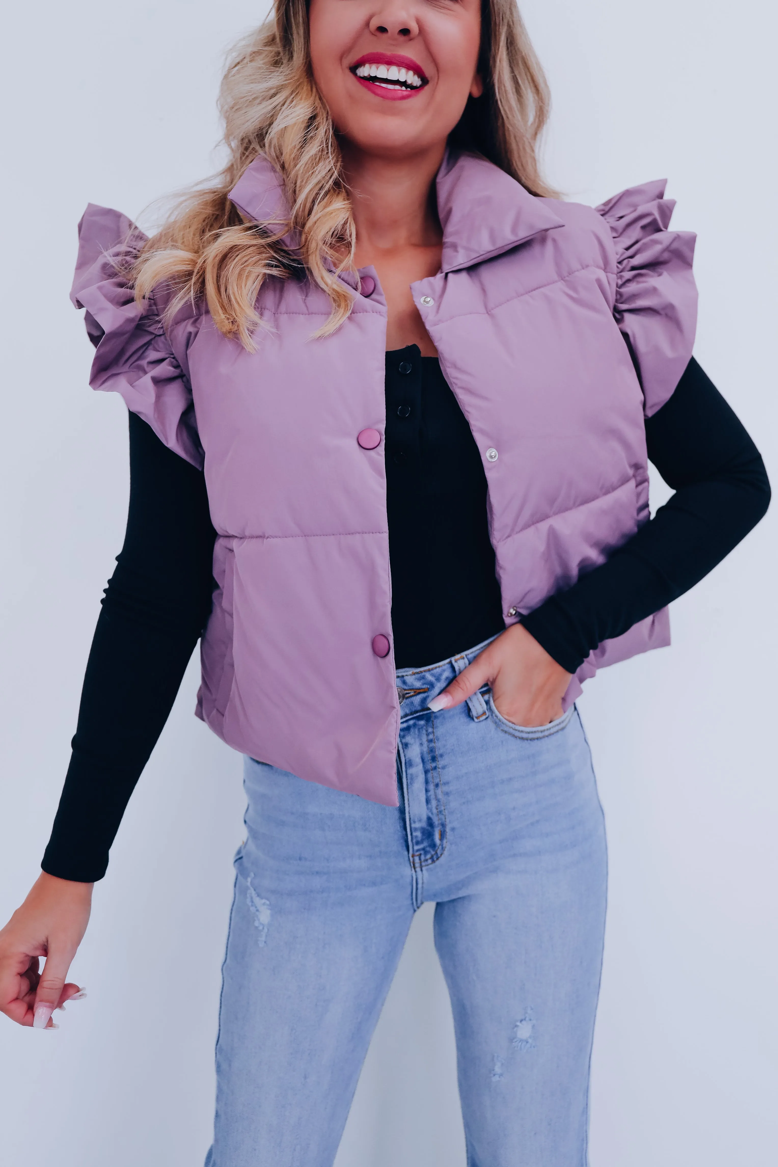 Rory Ruffle Sleeve Puffer Vest - Lavender
