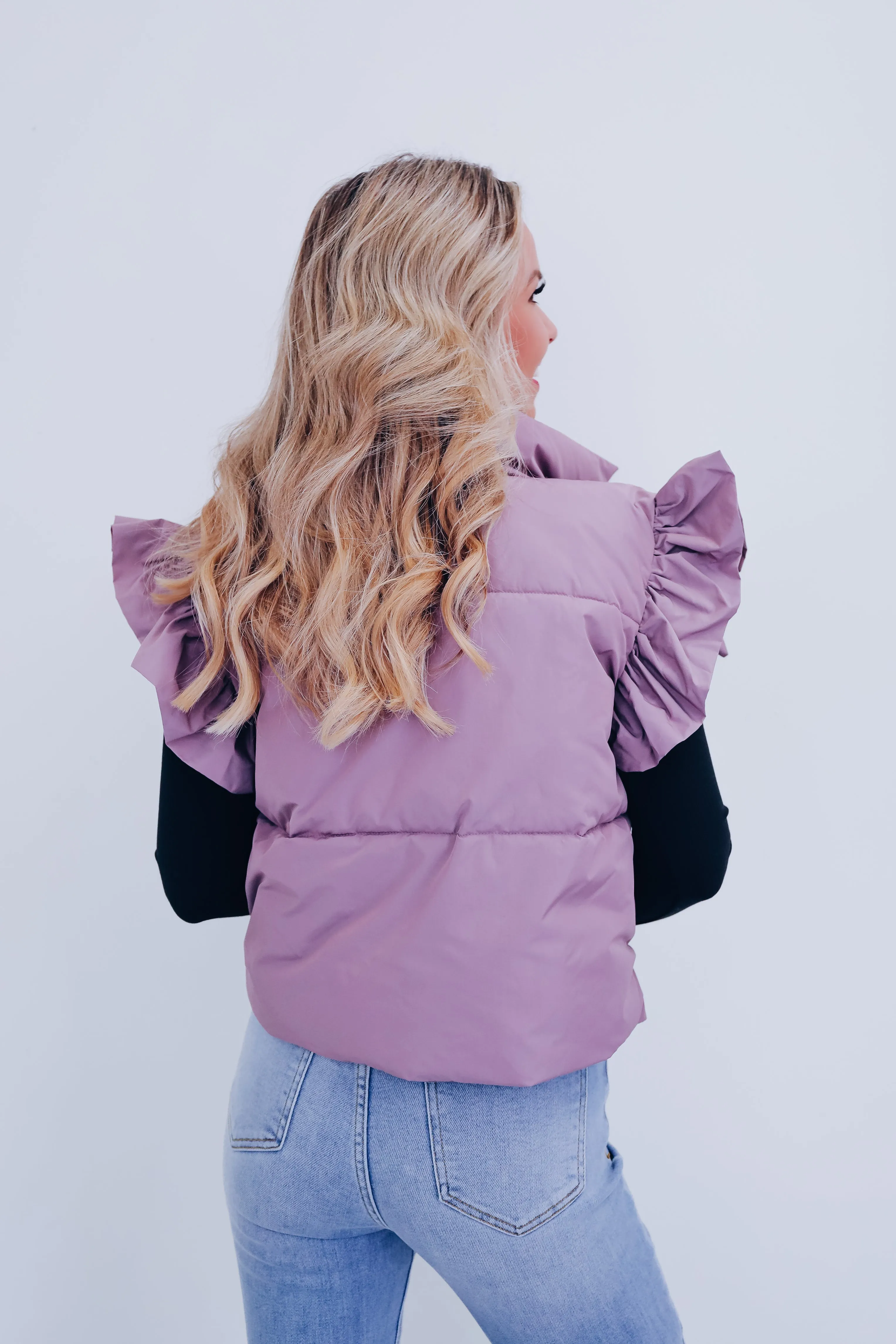 Rory Ruffle Sleeve Puffer Vest - Lavender