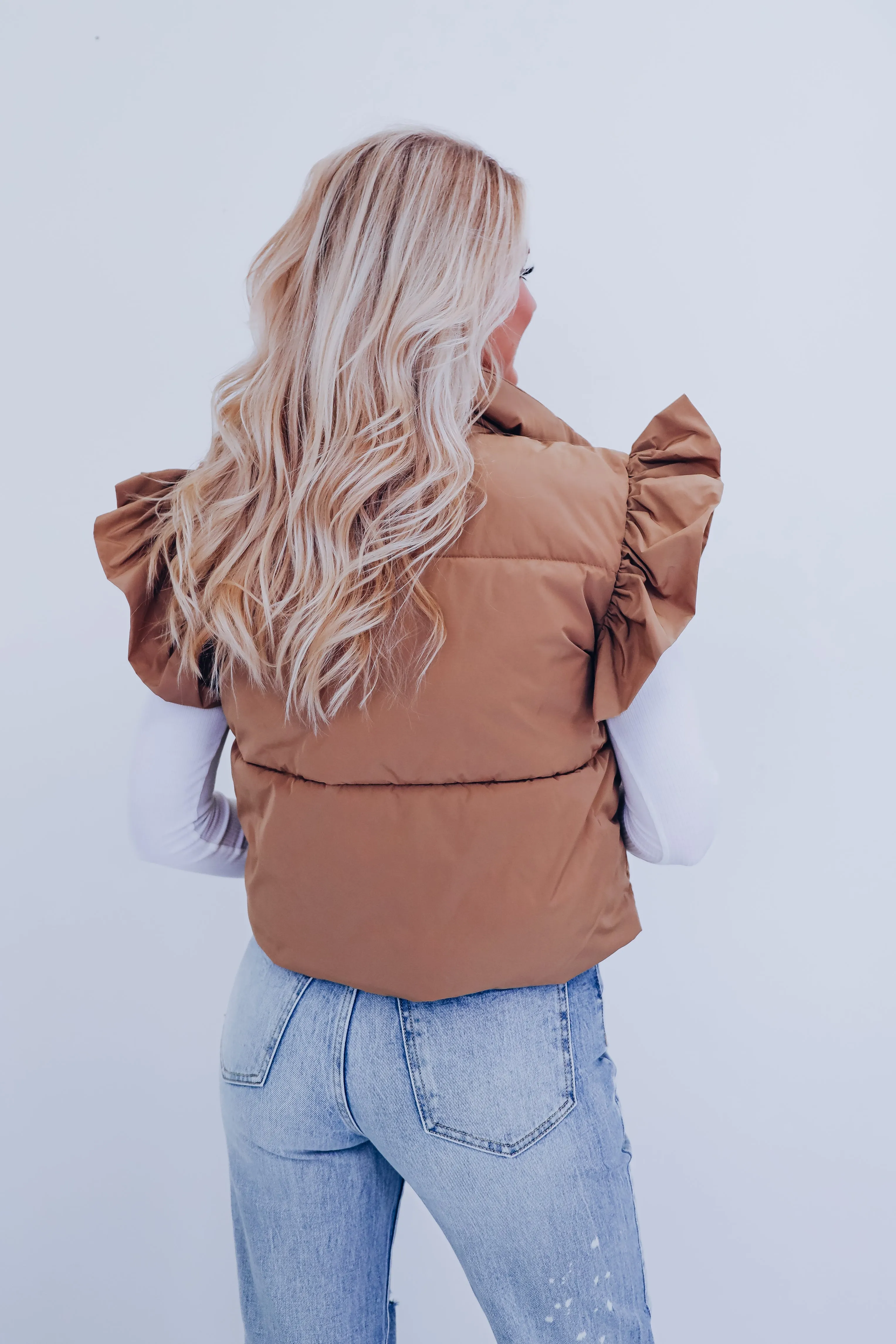 Rory Ruffle Sleeve Puffer Vest - Mocha