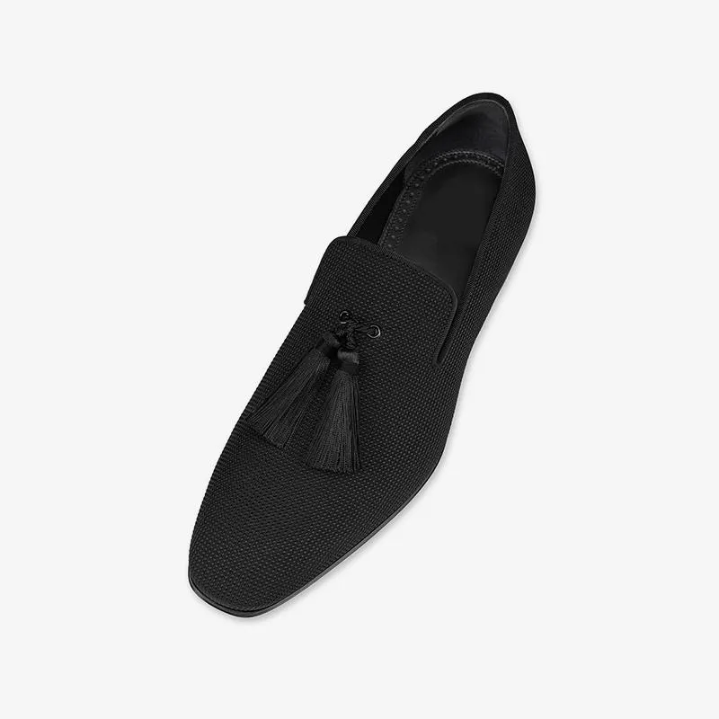 Tassel Fabric Flat Loafers Calf Shoes