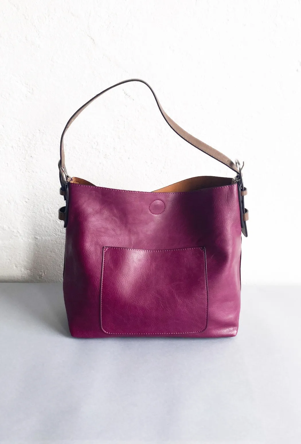 Vegan Buckle-Handle Hobo Bag