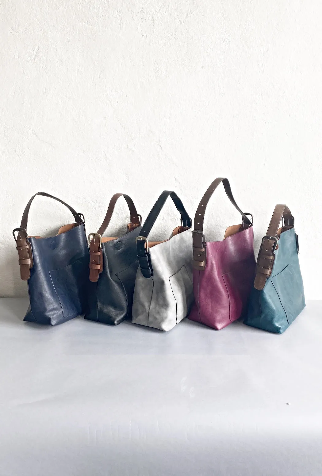 Vegan Buckle-Handle Hobo Bag