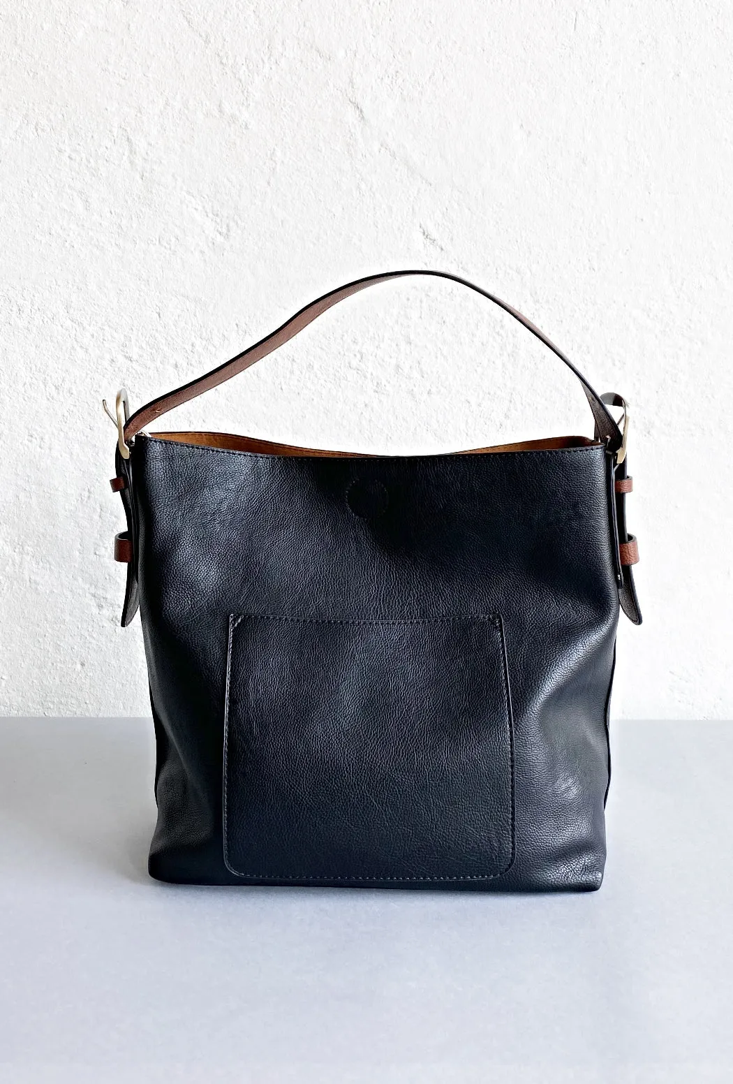 Vegan Buckle-Handle Hobo Bag