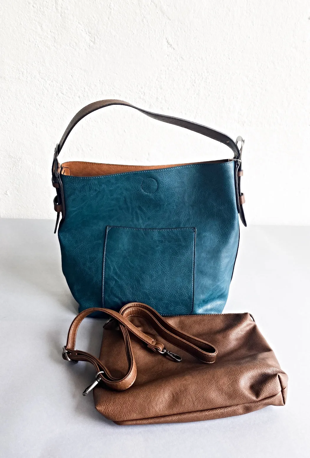 Vegan Buckle-Handle Hobo Bag