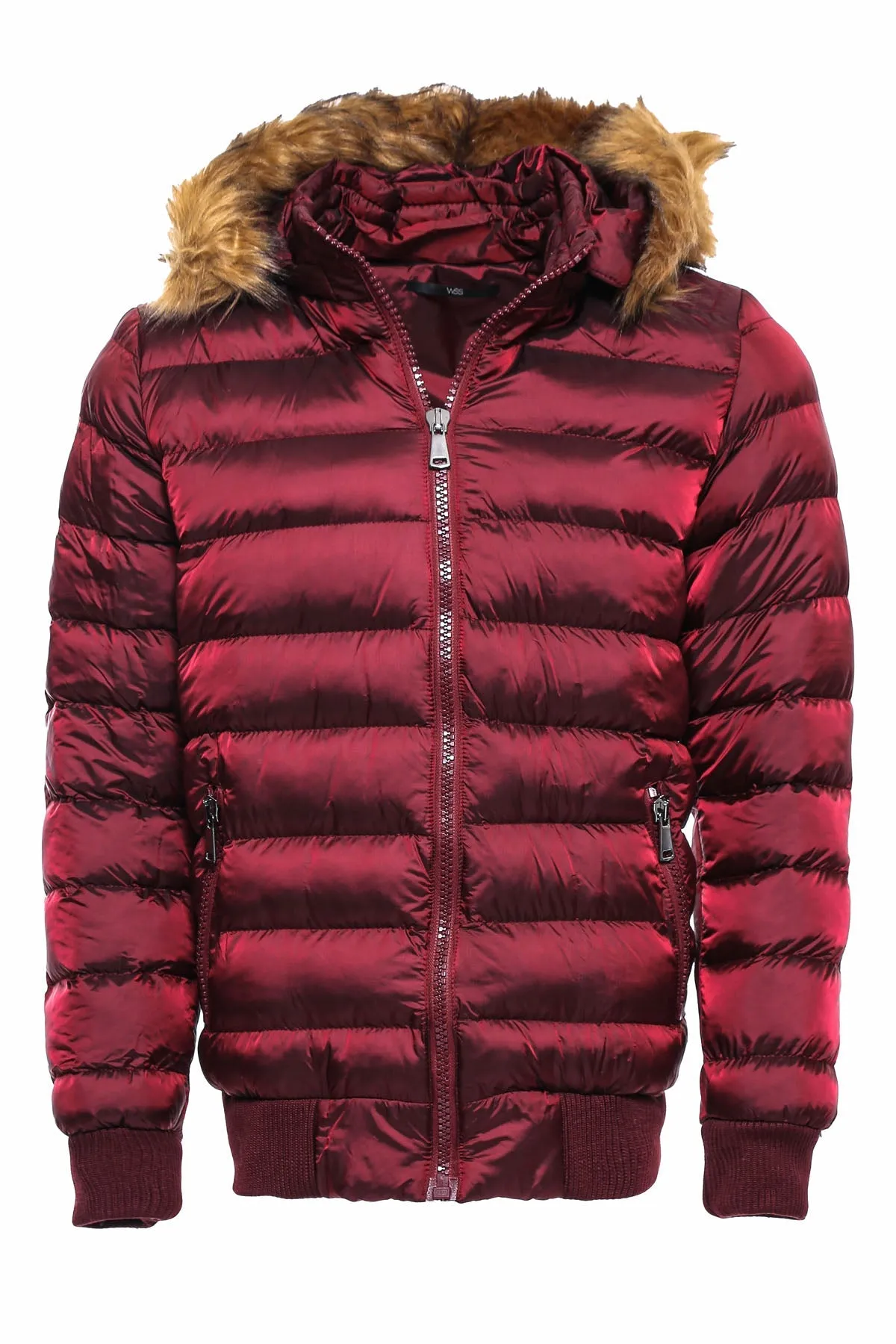WSS Fur Hooded Burgundy Men Down Coat  - Singen